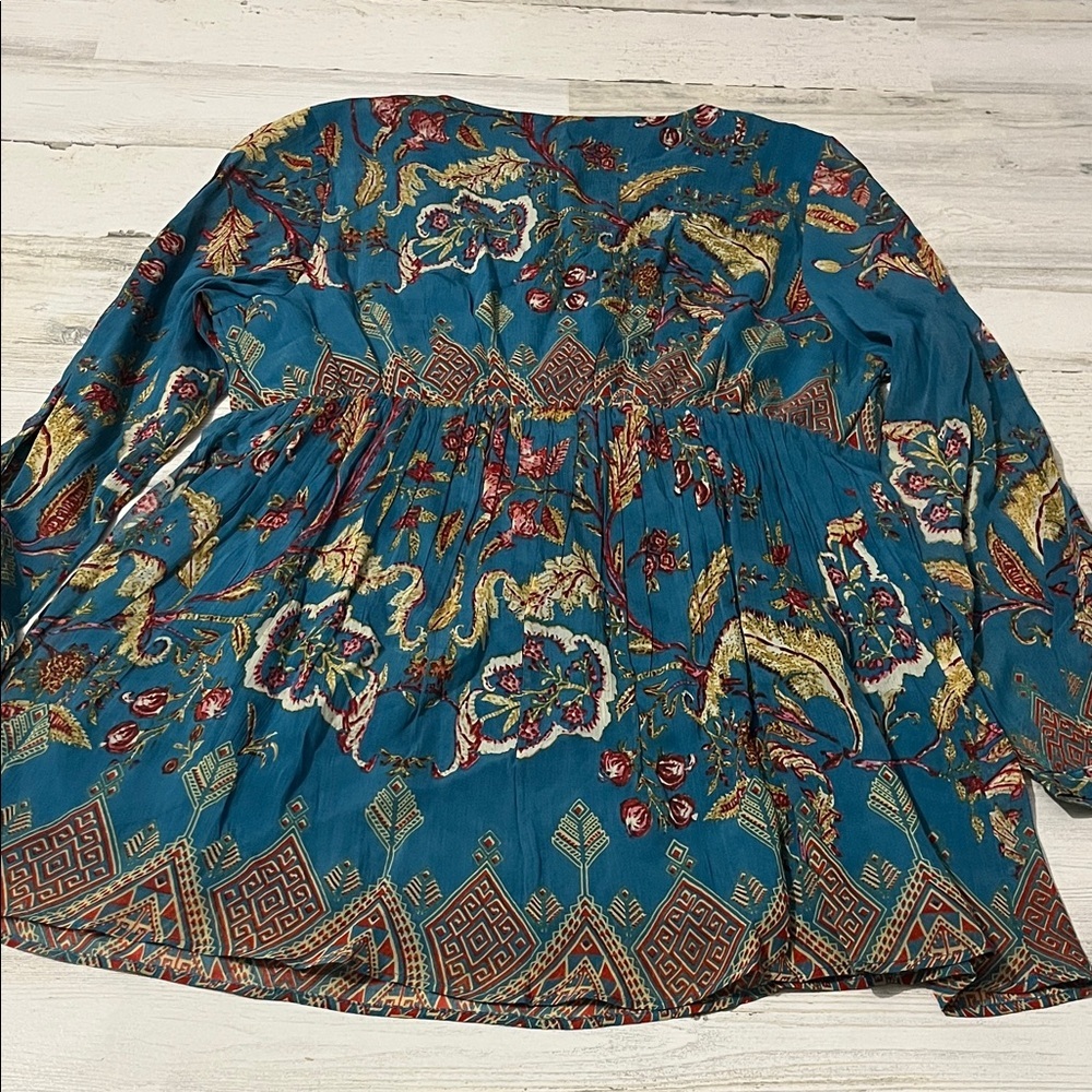 Soft Surroundings Teal Floral Embroidered Boho Tunic - Picture 6 of 11